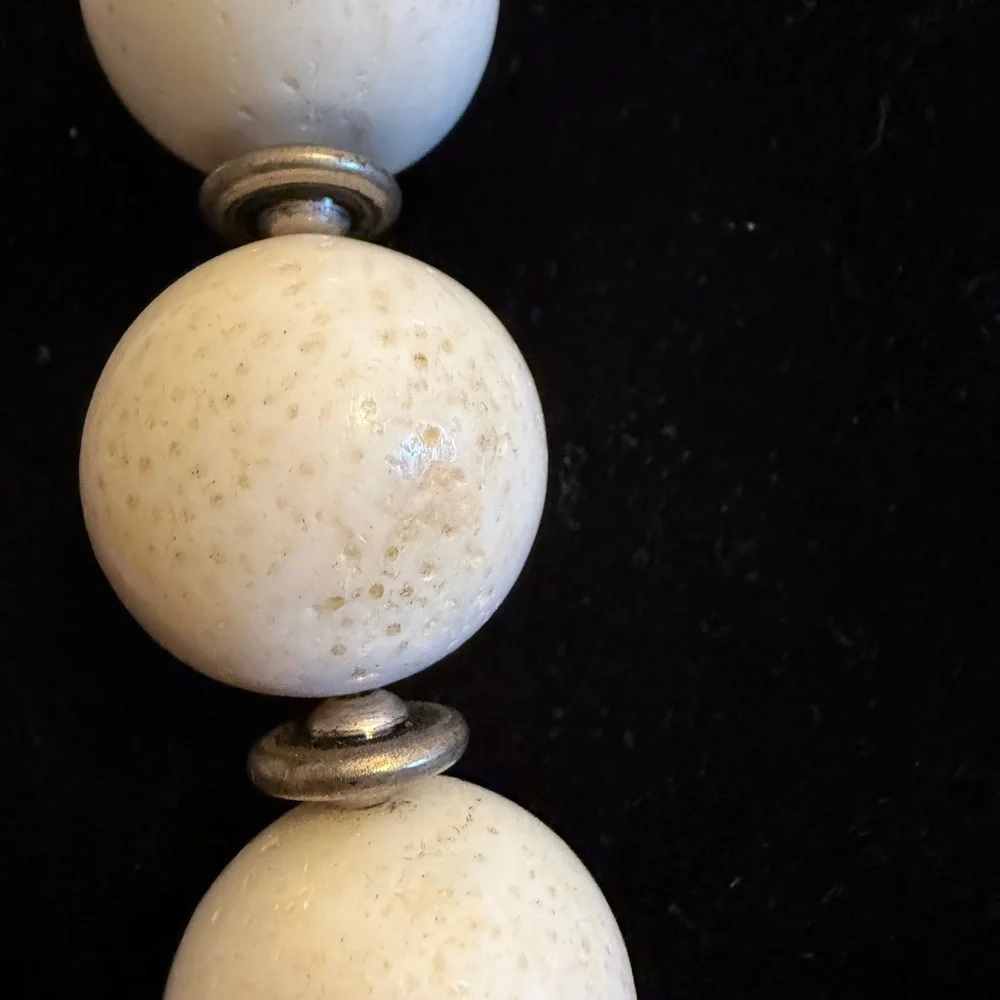 Chunky White Bead Statement Necklace | Heavy Silver Tone